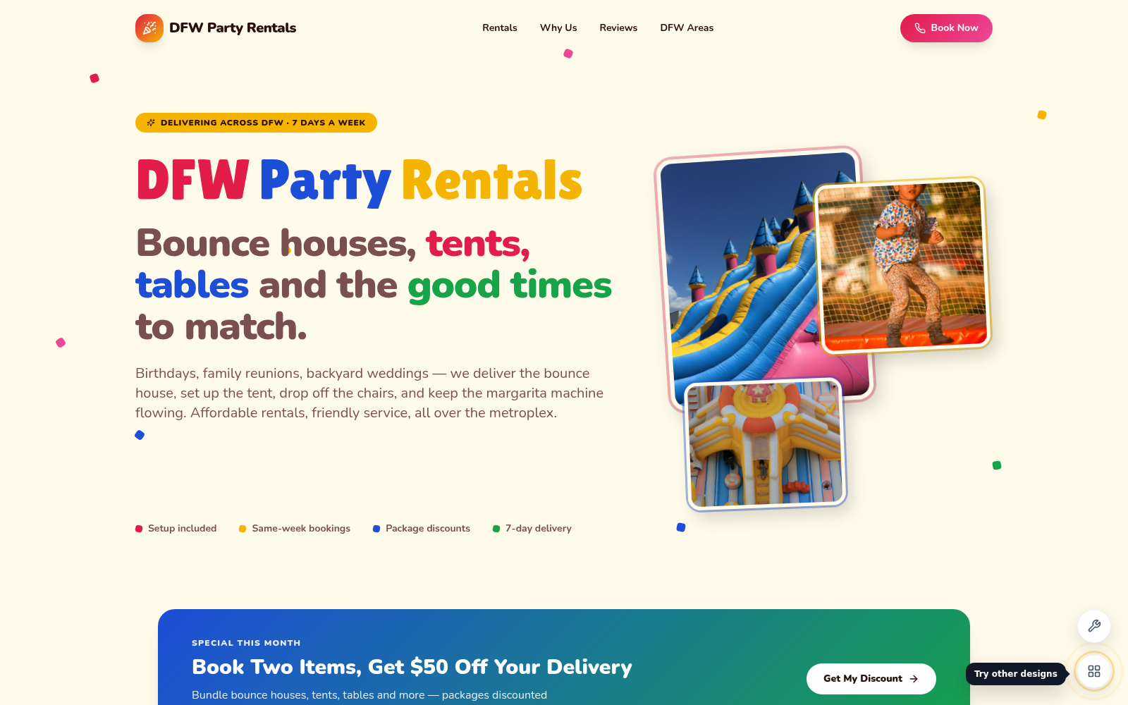 DFW Party Rentals, live hero